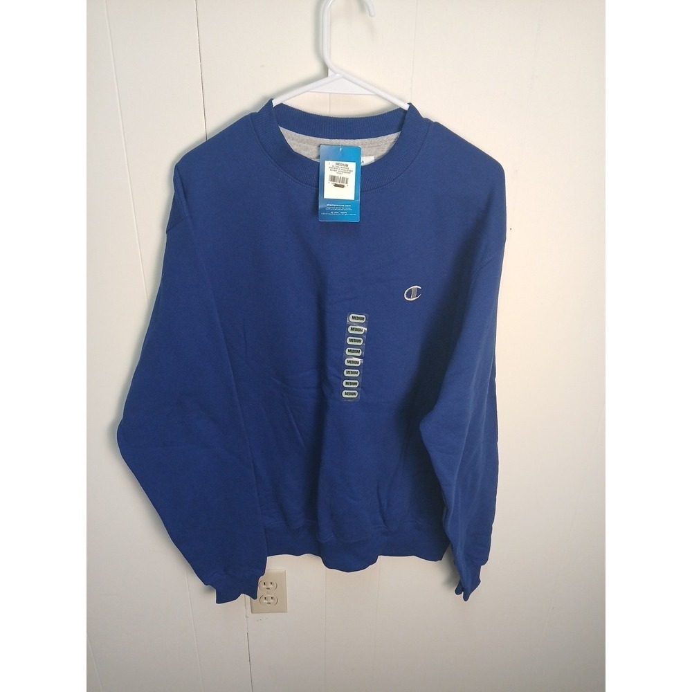 NWT Champion Medium Blue Pullover Fleecy Lined Sweatshirt Eco Fleece !!